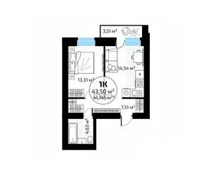 1-к квартира, вторичка, 44м2, 15/18 этаж