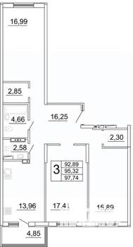 3-к квартира, строящийся дом, 98м2, 2/27 этаж