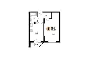 1-к квартира, строящийся дом, 45м2, 5/25 этаж