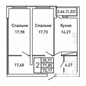 2-к квартира, вторичка, 73м2, 22/25 этаж