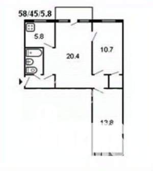 3-к квартира, вторичка, 58м2, 3/5 этаж