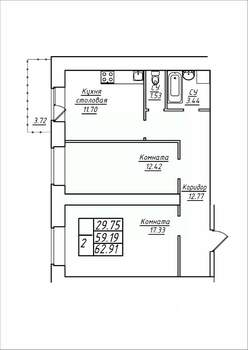 2-к квартира, вторичка, 63м2, 2/17 этаж