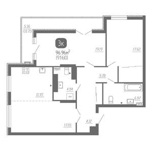 3-к квартира, вторичка, 96м2, 16/22 этаж