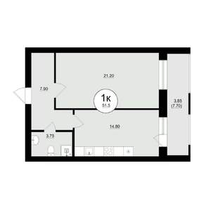 1-к квартира, вторичка, 52м2, 2/8 этаж