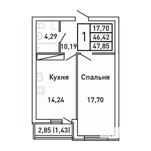 1-к квартира, вторичка, 48м2, 23/25 этаж