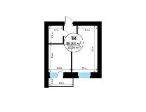 1-к квартира, вторичка, 37м2, 10/18 этаж