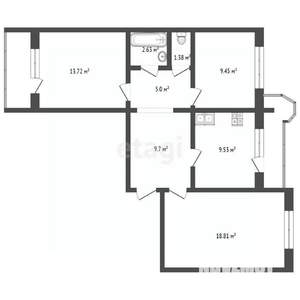 3-к квартира, вторичка, 74м2, 1/9 этаж