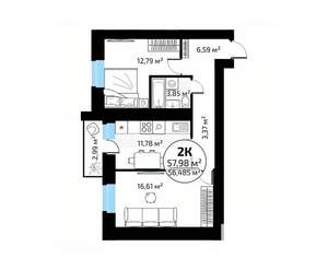 2-к квартира, вторичка, 58м2, 5/18 этаж