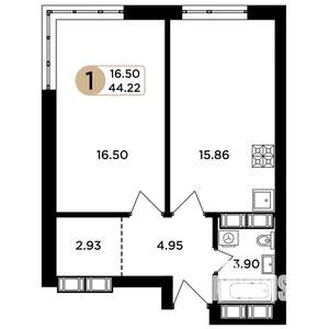 1-к квартира, строящийся дом, 44м2, 17/24 этаж