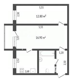 2-к квартира, вторичка, 44м2, 4/5 этаж