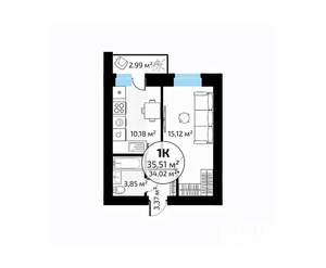 1-к квартира, вторичка, 36м2, 3/18 этаж