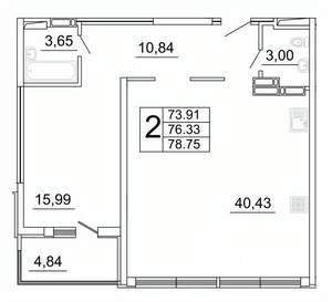 2-к квартира, строящийся дом, 79м2, 20/27 этаж