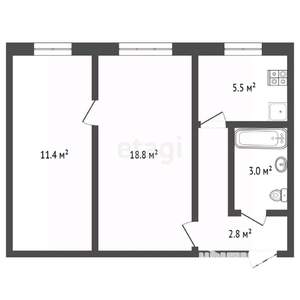 2-к квартира, вторичка, 45м2, 1/5 этаж