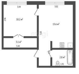 1-к квартира, вторичка, 30м2, 1/5 этаж