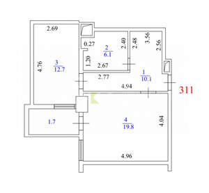 1-к квартира, вторичка, 49м2, 11/25 этаж