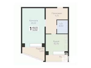 1-к квартира, вторичка, 53м2, 4/12 этаж