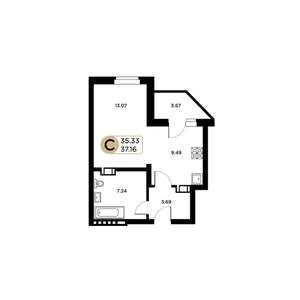 1-к квартира, строящийся дом, 35м2, 2/26 этаж