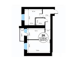 2-к квартира, вторичка, 58м2, 15/18 этаж