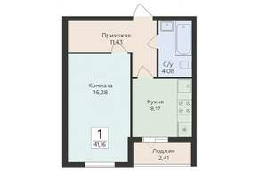 1-к квартира, строящийся дом, 41м2, 3/16 этаж