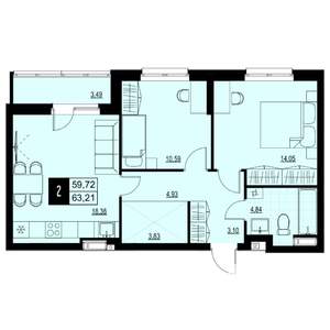 2-к квартира, вторичка, 61м2, 1/18 этаж