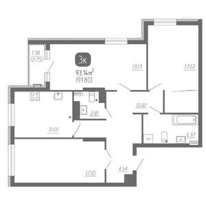 3-к квартира, вторичка, 93м2, 2/22 этаж