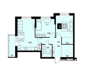 2-к квартира, вторичка, 61м2, 18/23 этаж