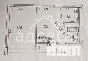 2-к квартира, вторичка, 42м2, 1/5 этаж
