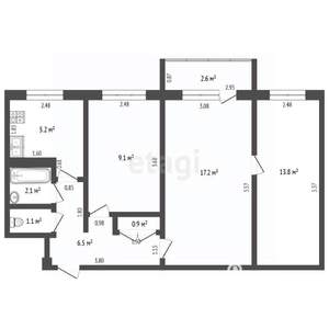 3-к квартира, вторичка, 56м2, 1/5 этаж