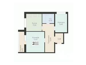 2-к квартира, вторичка, 62м2, 10/12 этаж