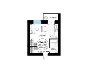 Студия квартира, вторичка, 36м2, 1/18 этаж
