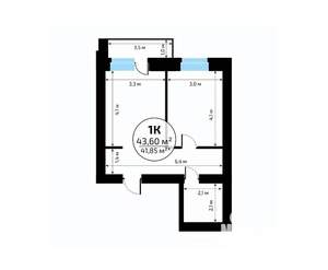 1-к квартира, вторичка, 44м2, 3/18 этаж