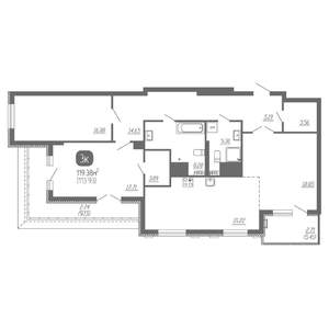 3-к квартира, вторичка, 122м2, 22/22 этаж