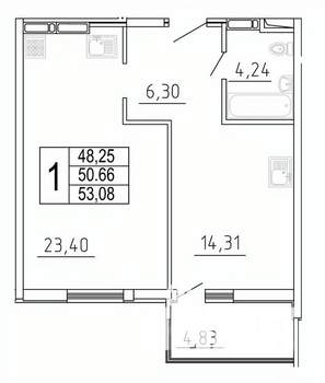 1-к квартира, строящийся дом, 53м2, 14/27 этаж