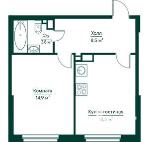 1-к квартира, строящийся дом, 42м2, 9/29 этаж