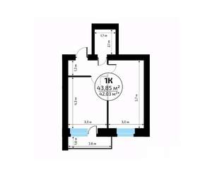 1-к квартира, вторичка, 44м2, 14/18 этаж