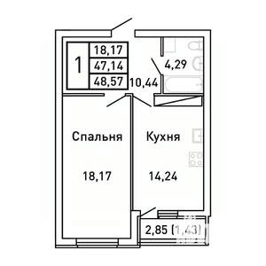 1-к квартира, вторичка, 49м2, 10/25 этаж