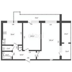 2-к квартира, вторичка, 56м2, 6/9 этаж