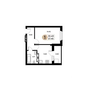 1-к квартира, строящийся дом, 35м2, 23/26 этаж