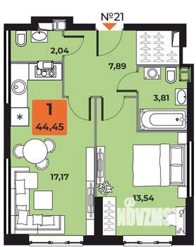1-к квартира, вторичка, 44м2, 5/23 этаж