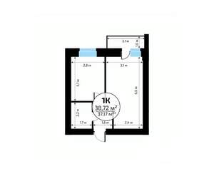 1-к квартира, вторичка, 39м2, 11/18 этаж