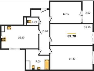 3-к квартира, вторичка, 90м2, 1/19 этаж