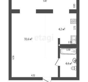 Студия квартира, вторичка, 47м2, 13/16 этаж