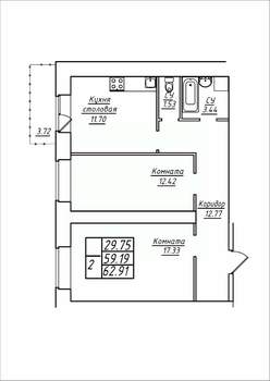 2-к квартира, вторичка, 63м2, 14/17 этаж