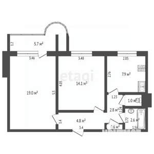 2-к квартира, вторичка, 55м2, 8/10 этаж