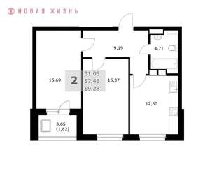2-к квартира, строящийся дом, 59м2, 15/23 этаж
