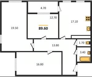 3-к квартира, вторичка, 90м2, 1/19 этаж