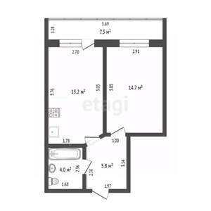 1-к квартира, вторичка, 40м2, 4/10 этаж