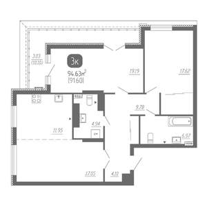 3-к квартира, вторичка, 95м2, 22/22 этаж