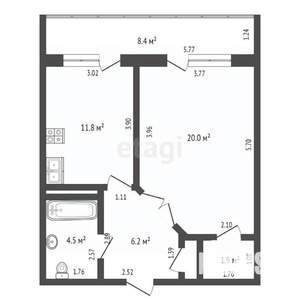1-к квартира, вторичка, 54м2, 8/10 этаж