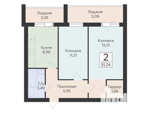 2-к квартира, вторичка, 51м2, 4/15 этаж